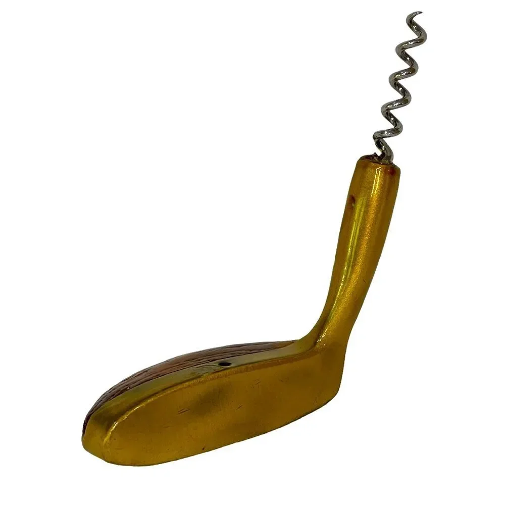Golf Putter Corkscrew Brass Varnished  Wood Barware Mancave Rustic Unique Bar